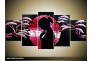 Acryl Schilderij Modern | Paars, Roze, Zwart | 150x70cm 5Luik Handgeschilderd
