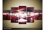 Acryl Schilderij Natuur | Rood, Roze, Crème | 150x70cm 5Luik Handgeschilderd