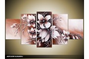 Acryl Schilderij Magnolia | Crème, Bruin | 150x70cm 5Luik Handgeschilderd