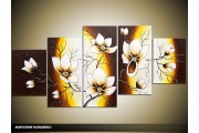 Acryl Schilderij Magnolia | Bruin, Geel | 150x70cm 5Luik Handgeschilderd