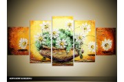 Acryl Schilderij Vaas | Geel, Oranje, Groen | 150x70cm 5Luik Handgeschilderd