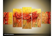 Acryl Schilderij Modern | Rood, Geel, Oranje | 150x70cm 5Luik Handgeschilderd