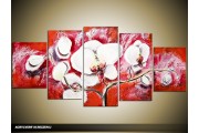 Acryl Schilderij Orchidee | Rood, Wit | 150x70cm 5Luik Handgeschilderd