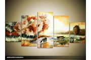 Acryl Schilderij Natuur | Bruin, Geel, Groen | 150x70cm 5Luik Handgeschilderd