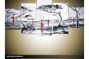 Acryl Schilderij Modern | Grijs, Rood, Wit | 150x70cm 5Luik Handgeschilderd