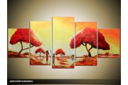 Acryl Schilderij Natuur | Crème, Rood, Geel | 150x70cm 5Luik Handgeschilderd
