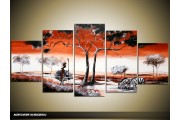 Acryl Schilderij Natuur | Rood, Zwart, Wit | 150x70cm 5Luik Handgeschilderd