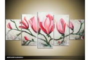 Acryl Schilderij Magnolia | Roze, Grijs | 150x70cm 5Luik Handgeschilderd
