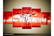 Acryl Schilderij Natuur | Rood, Oranje | 150x70cm 5Luik Handgeschilderd
