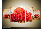 Acryl Schilderij Klaproos | Rood, Crème | 150x70cm 5Luik Handgeschilderd