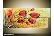 Acryl Schilderij Natuur | Rood, Geel | 130x60cm 5Luik Handgeschilderd