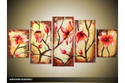 Acryl Schilderij Magnolia | Rood, Geel, Bruin | 150x70cm 5Luik Handgeschilderd