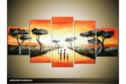 Acryl Schilderij Natuur | Oranje, Geel, Zwart | 150x70cm 5Luik Handgeschilderd