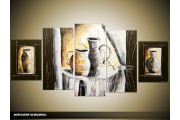 Acryl Schilderij Vazen | Bruin, Grijs | 150x70cm 5Luik Handgeschilderd