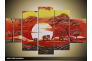 Acryl Schilderij Afrika | Rood, Geel | 100x60cm 5Luik Handgeschilderd