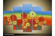 Acryl Schilderij Kleurrijk | Blauw, Rood, Geel | 100x60cm 5Luik Handgeschilderd