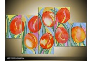 Acryl Schilderij Tulp | Oranje, Geel, Rood | 100x60cm 5Luik Handgeschilderd