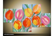 Acryl Schilderij Tulp | Oranje, Geel, Rood | 100x60cm 5Luik Handgeschilderd