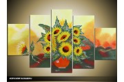 Acryl Schilderij Zonnebloem | Geel, Groen | 100x60cm 5Luik Handgeschilderd