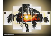 Acryl Schilderij Modern | Zwart, Oranje, Crème | 100x60cm 5Luik Handgeschilderd