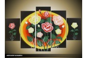 Acryl Schilderij Roos | Zwart, Geel, Oranje | 100x60cm 5Luik Handgeschilderd