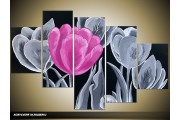 Acryl Schilderij Tulp | Roze, Grijs, Zwart | 100x60cm 5Luik Handgeschilderd