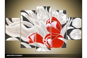 Acryl Schilderij Tulp | Rood, Wit | 100x60cm 5Luik Handgeschilderd