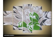 Acryl Schilderij Tulp | Groen, Grijs | 100x60cm 5Luik Handgeschilderd