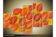 Acryl Schilderij Tulp | Rood, Oranje | 100x60cm 5Luik Handgeschilderd