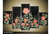 Acryl Schilderij Roos | Zwart, Roze, Groen | 100x60cm 5Luik Handgeschilderd