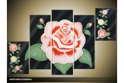 Acryl Schilderij Roos | Roze, Zwart, Groen | 100x60cm 5Luik Handgeschilderd