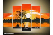 Acryl Schilderij Natuur | Oranje, Geel, Zwart | 100x60cm 5Luik Handgeschilderd