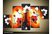 Acryl Schilderij Magnolia | Rood, Zwart, Wit | 100x60cm 5Luik Handgeschilderd