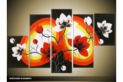 Acryl Schilderij Magnolia | Rood, Zwart, Wit | 100x60cm 5Luik Handgeschilderd