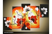 Acryl Schilderij Magnolia | Rood, Zwart, Wit | 100x60cm 5Luik Handgeschilderd