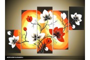 Acryl Schilderij Magnolia | Rood, Zwart, Wit | 100x60cm 5Luik Handgeschilderd