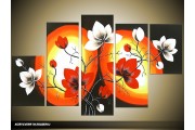 Acryl Schilderij Magnolia | Rood, Zwart, Wit | 100x60cm 5Luik Handgeschilderd