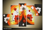 Acryl Schilderij Magnolia | Rood, Zwart, Wit | 100x60cm 5Luik Handgeschilderd