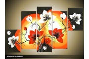 Acryl Schilderij Magnolia | Rood, Zwart, Wit | 100x60cm 5Luik Handgeschilderd