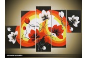 Acryl Schilderij Magnolia | Rood, Zwart, Wit | 100x60cm 5Luik Handgeschilderd