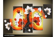 Acryl Schilderij Magnolia | Rood, Zwart, Wit | 100x60cm 5Luik Handgeschilderd