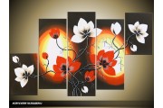 Acryl Schilderij Magnolia | Rood, Zwart, Wit | 100x60cm 5Luik Handgeschilderd