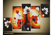 Acryl Schilderij Magnolia | Rood, Zwart, Wit | 100x60cm 5Luik Handgeschilderd