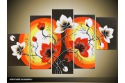 Acryl Schilderij Magnolia | Rood, Zwart, Wit | 100x60cm 5Luik Handgeschilderd