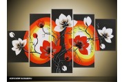 Acryl Schilderij Magnolia | Rood, Zwart, Wit | 100x60cm 5Luik Handgeschilderd