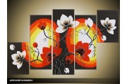 Acryl Schilderij Magnolia | Rood, Zwart, Wit | 100x60cm 5Luik Handgeschilderd