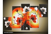 Acryl Schilderij Magnolia | Rood, Zwart, Wit | 100x60cm 5Luik Handgeschilderd