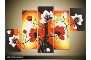 Acryl Schilderij Magnolia | Rood, Zwart, Wit | 100x60cm 5Luik Handgeschilderd