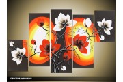 Acryl Schilderij Magnolia | Rood, Zwart, Wit | 100x60cm 5Luik Handgeschilderd