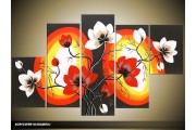 Acryl Schilderij Magnolia | Rood, Zwart, Wit | 100x60cm 5Luik Handgeschilderd